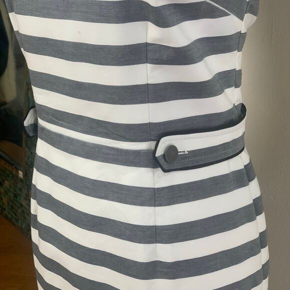 Banana Republic Size 6 Women's Striped Sheath Dress Gray White Fitted Minimalist - Picture 6 of 8